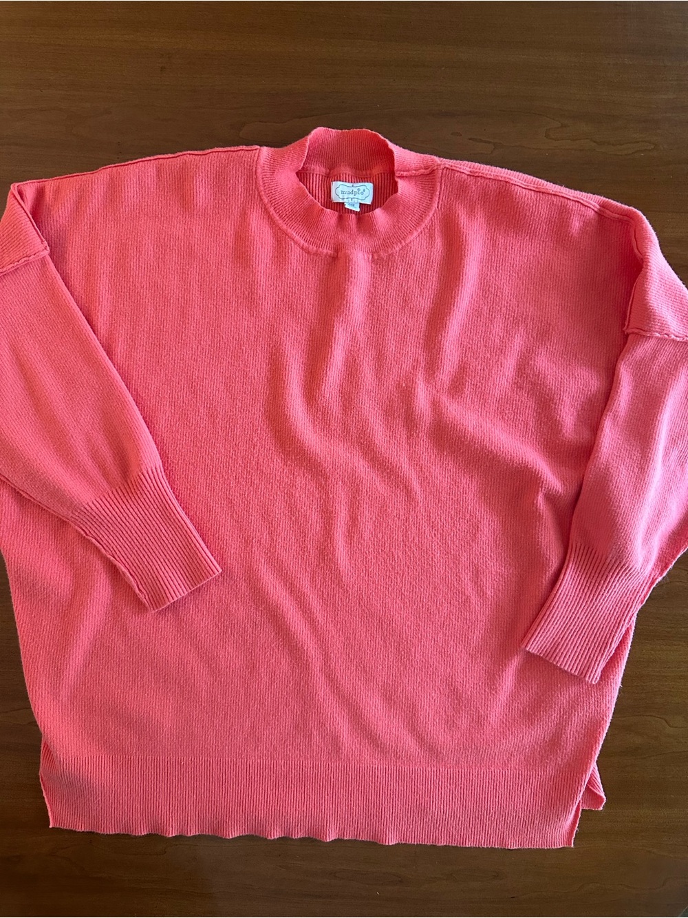 Mud Pie Oversized Soft Knit Tunic Sweater Coral Pink One Size Cozy Lounge